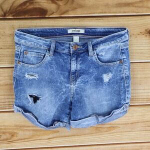 Refuge Jean Shorts Distressed Cuffed Mid Rise Womens Size‎ 6 Blue Denim Pockets